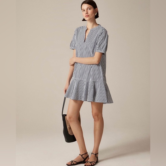 J. Crew Dresses & Skirts - NWT! | J. CREW Delilah dress in striped 100% cotton poplin navy blue & white XXS